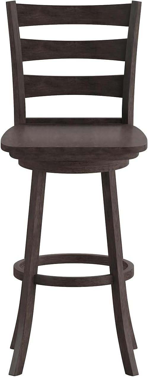 image:imageFlash Furniture Liesel Commercial Grade Classic Ladderback Barstool Gray Wash Walnut Solid Wood Frame Bar Height 360 Swivel Seat Integrated FootrestGray Wash Walnut