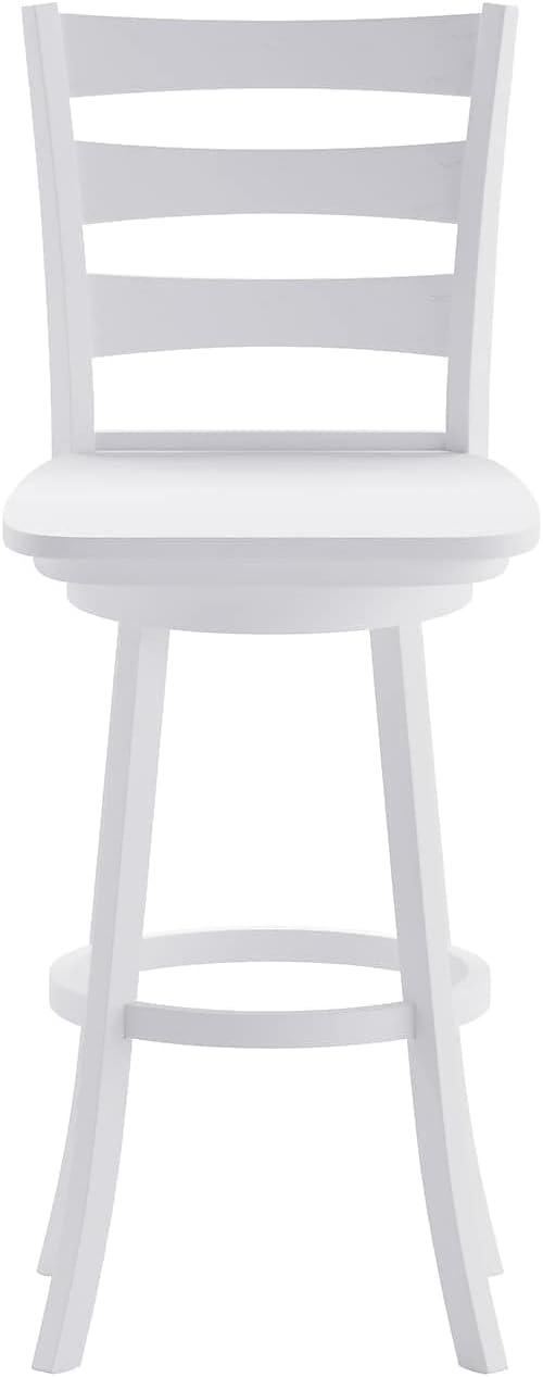 image:imageFlash Furniture Liesel Commercial Grade Classic Ladderback Barstool Gray Wash Walnut Solid Wood Frame Bar Height 360 Swivel Seat Integrated FootrestWhite Wash
