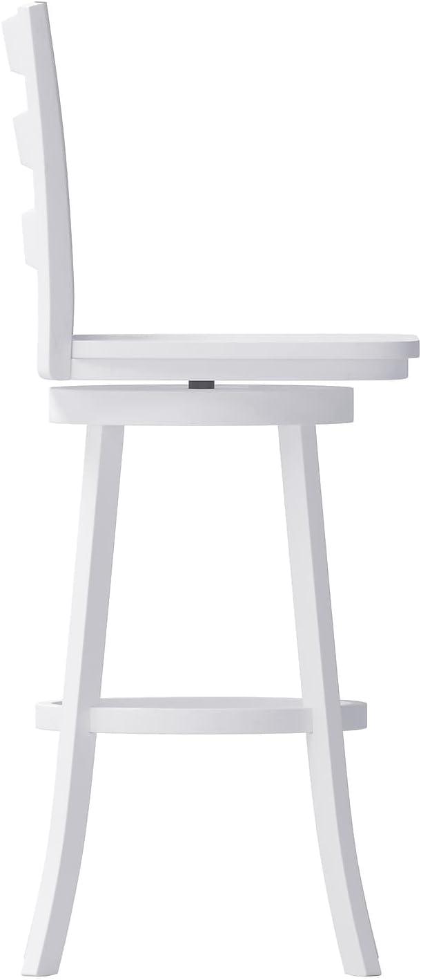 image:imageFlash Furniture Liesel Commercial Grade Classic Ladderback Barstool Gray Wash Walnut Solid Wood Frame Bar Height 360 Swivel Seat Integrated FootrestWhite Wash