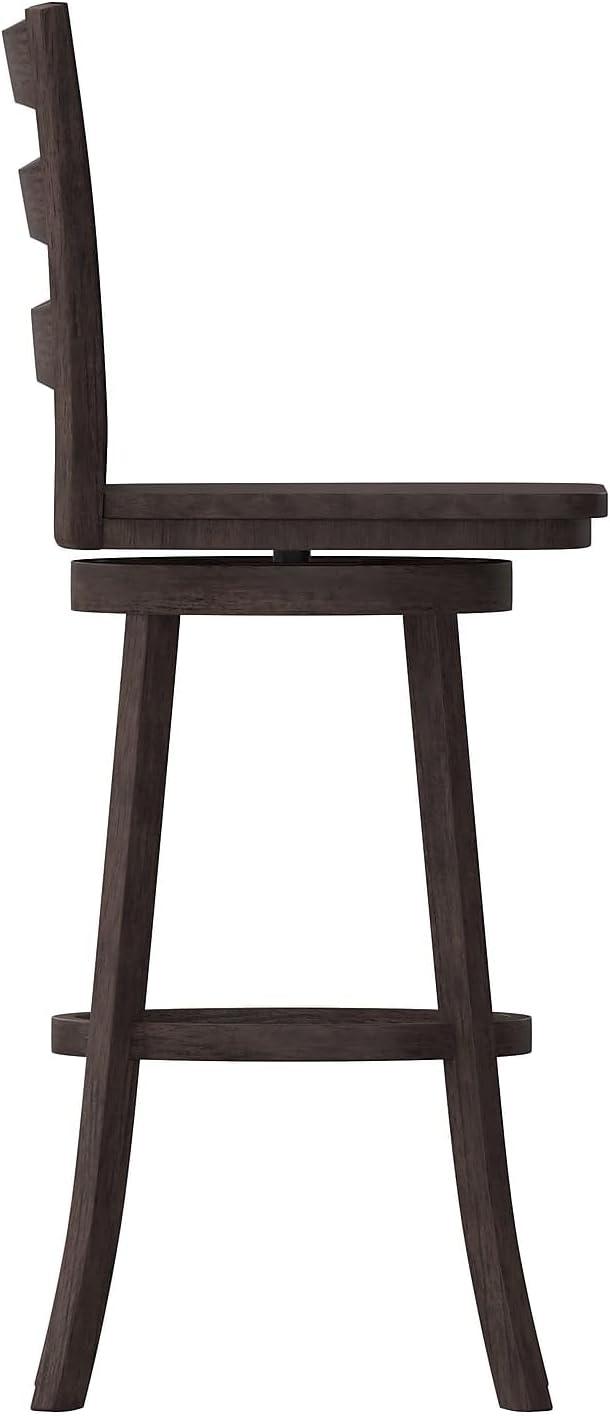image:imageFlash Furniture Liesel Commercial Grade Classic Ladderback Barstool Gray Wash Walnut Solid Wood Frame Bar Height 360 Swivel Seat Integrated FootrestGray Wash Walnut