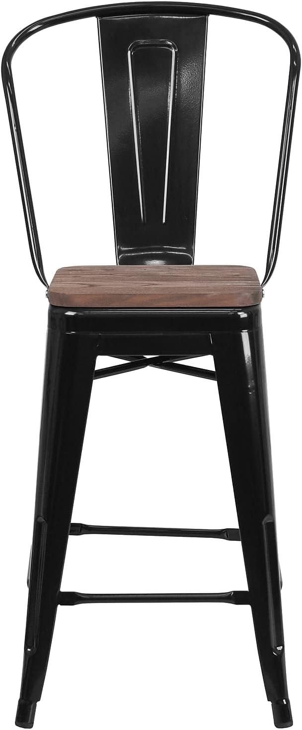 image:imageFlash Furniture Lily 24 High Red Metal Counter Height Stool with Back and Wood Seat Pack of 1Black