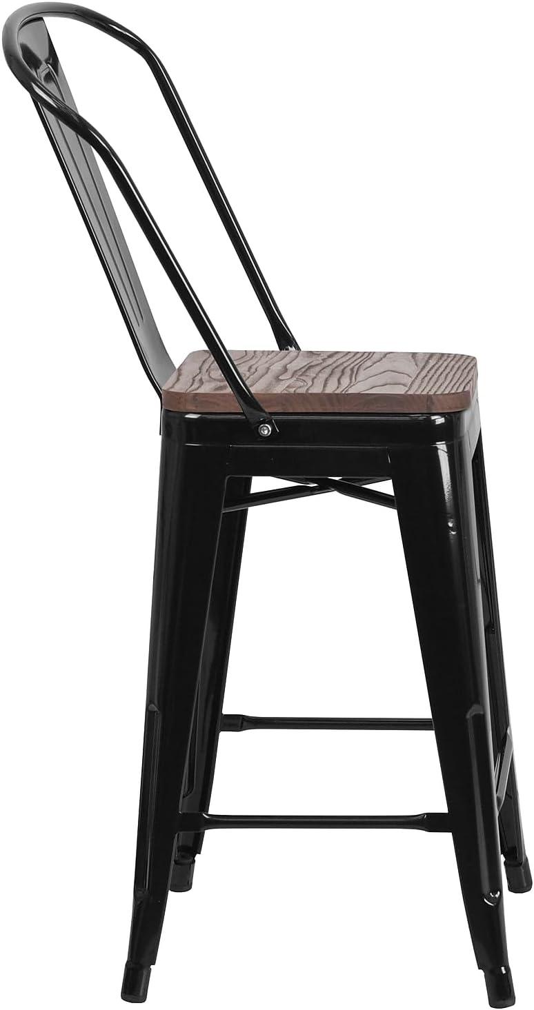 image:imageFlash Furniture Lily 24 High Red Metal Counter Height Stool with Back and Wood Seat Pack of 1Black