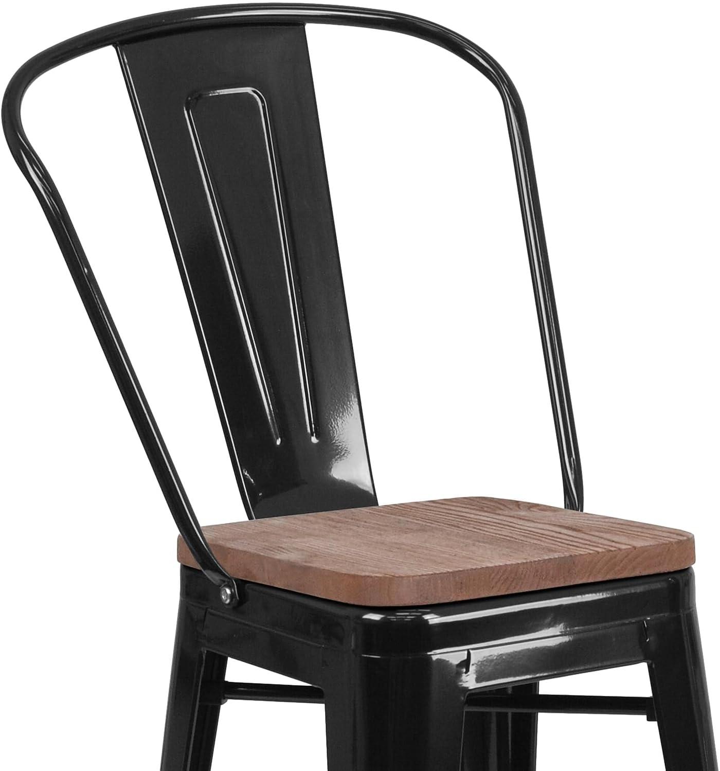 image:imageFlash Furniture Lily 24 High Red Metal Counter Height Stool with Back and Wood Seat Pack of 1Black