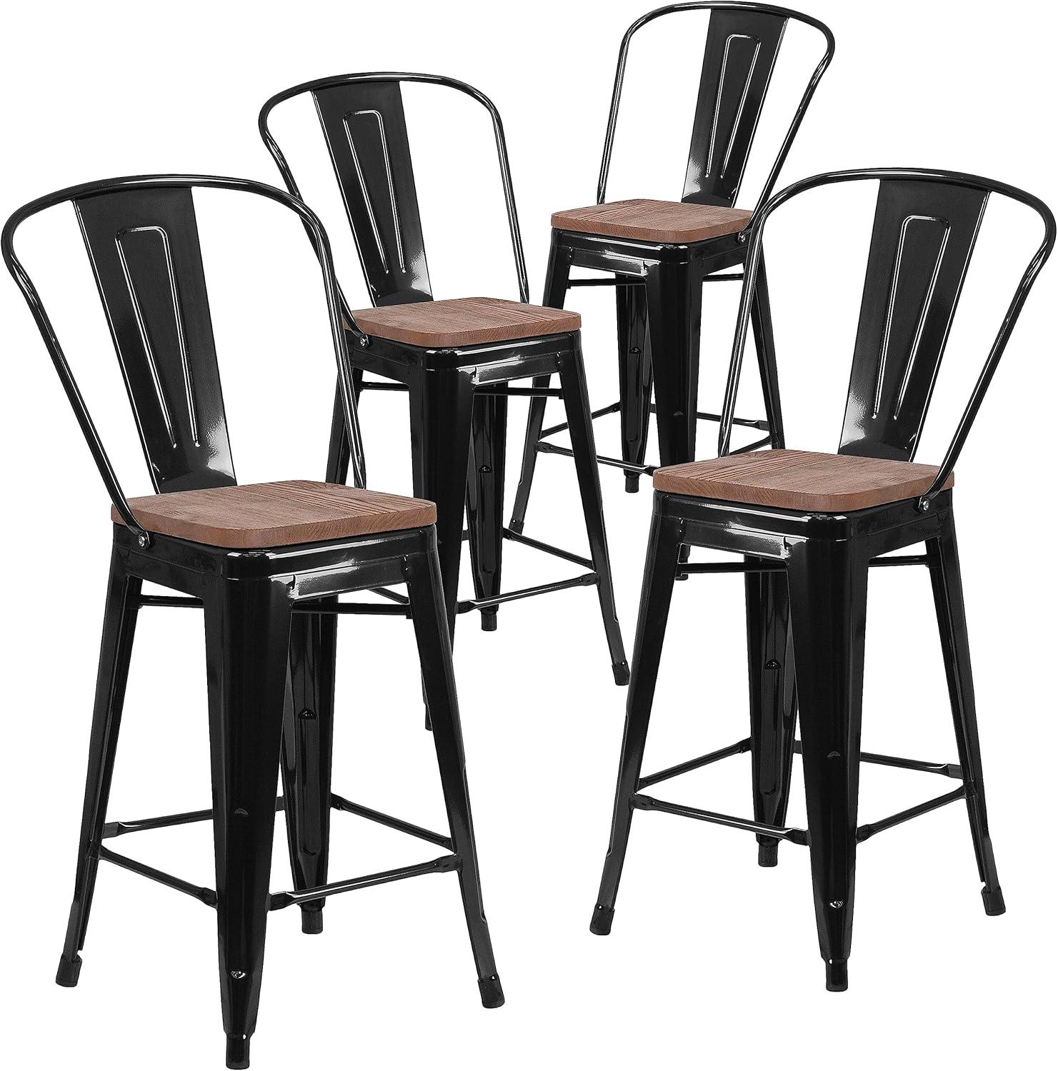 image:imageFlash Furniture Lily 24 High Red Metal Counter Height Stool with Back and Wood Seat Pack of 1Black