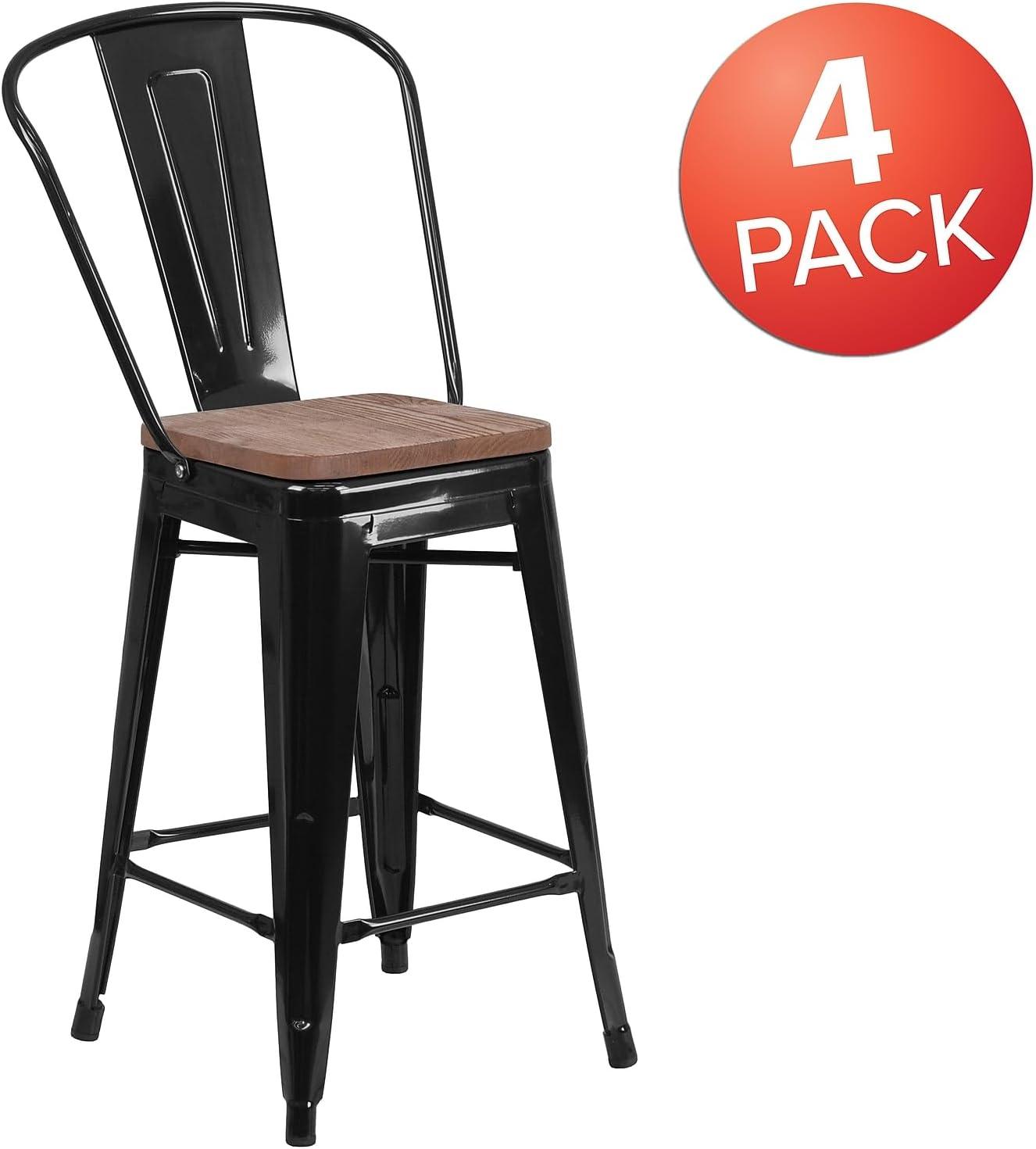 image:imageFlash Furniture Lily 24 High Red Metal Counter Height Stool with Back and Wood Seat Pack of 1Black