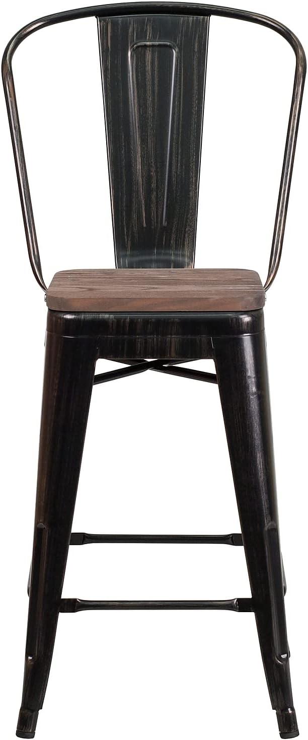 image:imageFlash Furniture Lily 24 High Red Metal Counter Height Stool with Back and Wood Seat Pack of 1Blackantique Gold