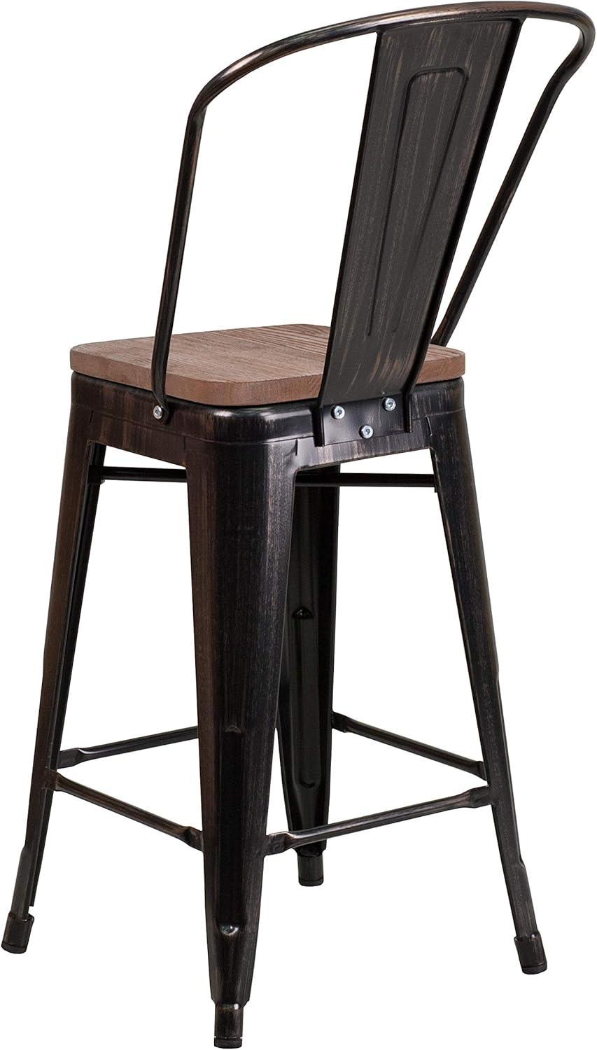 image:imageFlash Furniture Lily 24 High Red Metal Counter Height Stool with Back and Wood Seat Pack of 1Blackantique Gold
