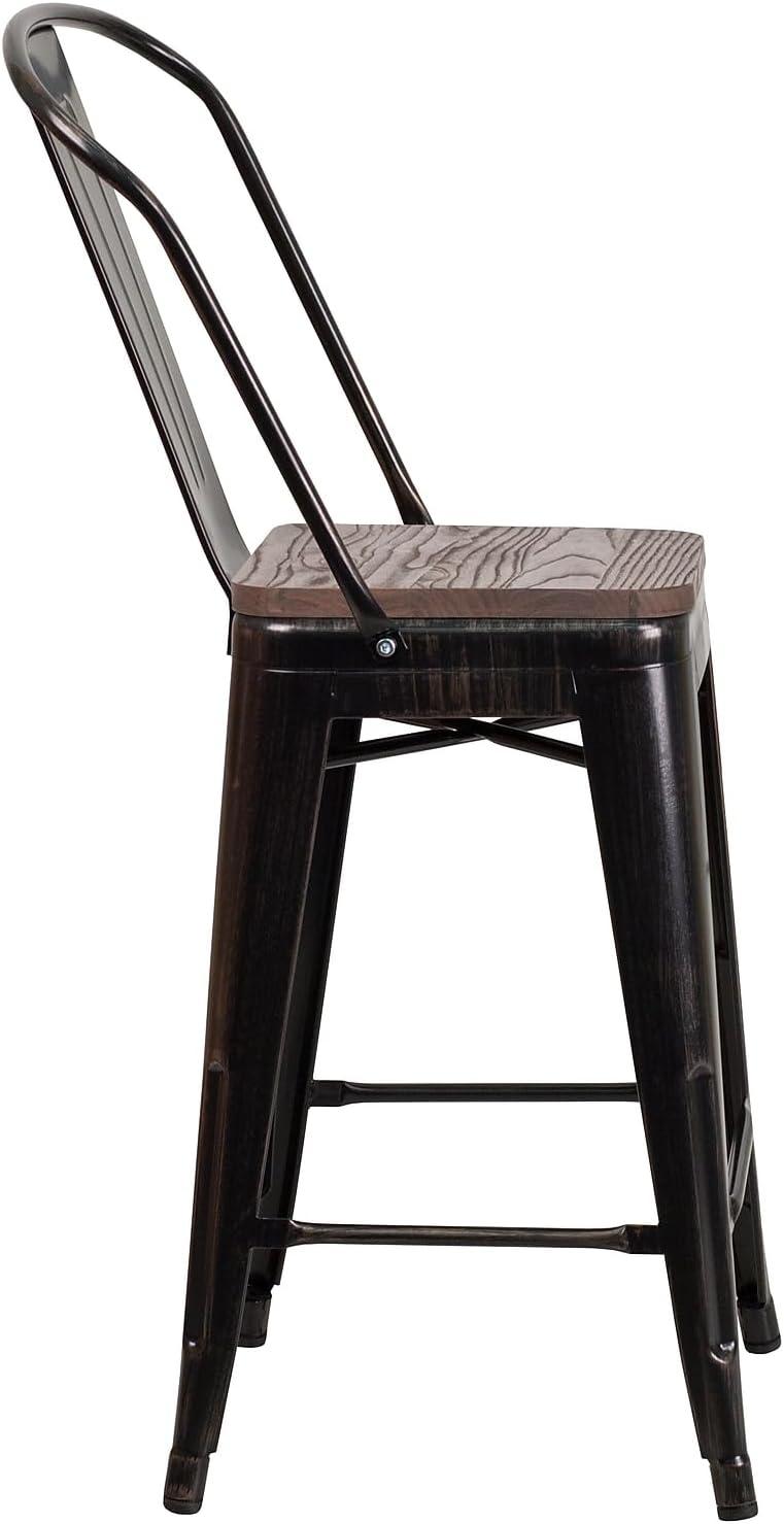 image:imageFlash Furniture Lily 24 High Red Metal Counter Height Stool with Back and Wood Seat Pack of 1Blackantique Gold