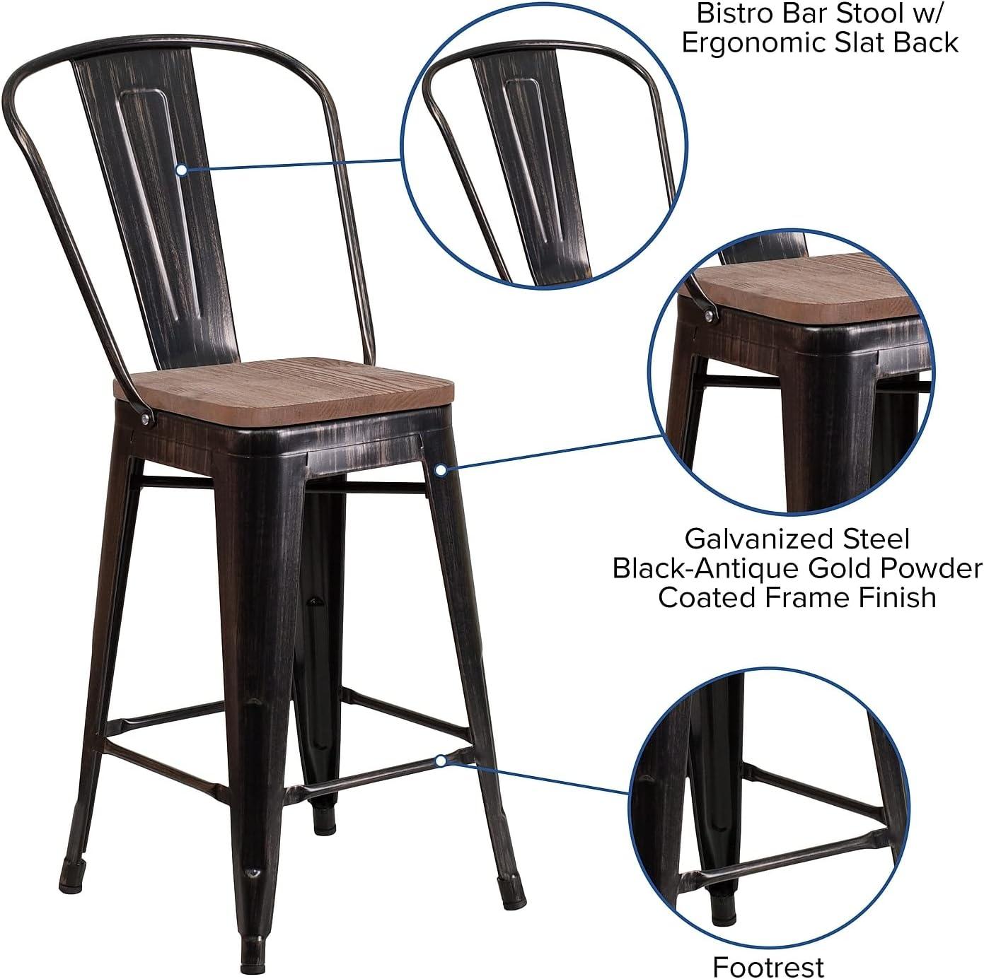 image:imageFlash Furniture Lily 24 High Red Metal Counter Height Stool with Back and Wood Seat Pack of 1Blackantique Gold