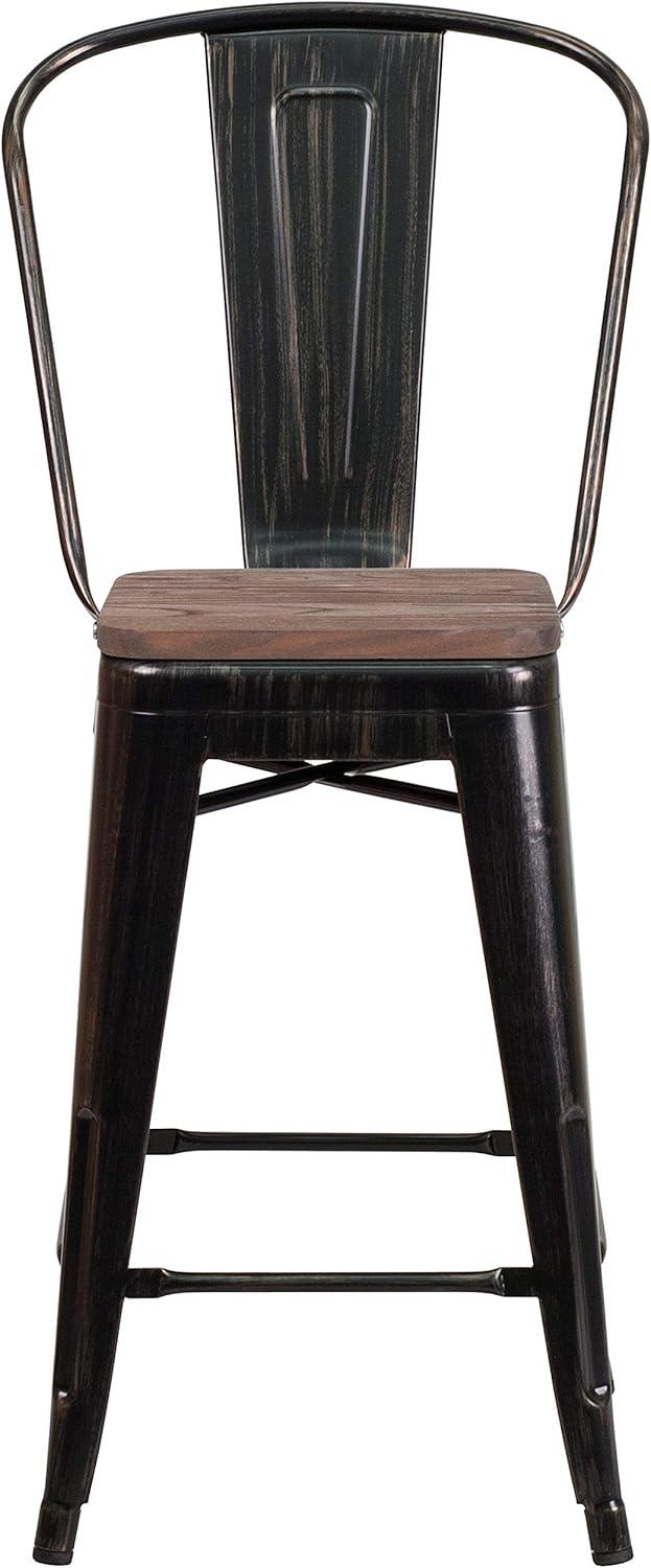 image:imageFlash Furniture Lily 24 High Red Metal Counter Height Stool with Back and Wood Seat Pack of 1Blackantique Gold