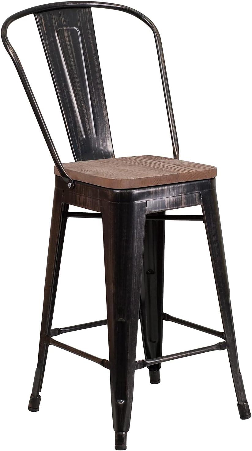 image:imageFlash Furniture Lily 24 High Red Metal Counter Height Stool with Back and Wood Seat Pack of 1Blackantique Gold