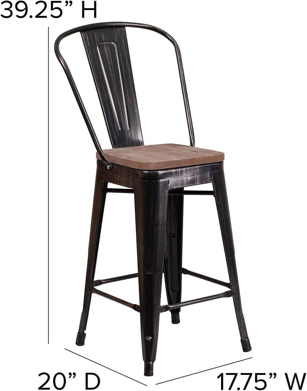 image:imageFlash Furniture Lily 24 High Red Metal Counter Height Stool with Back and Wood Seat Pack of 1Blackantique Gold
