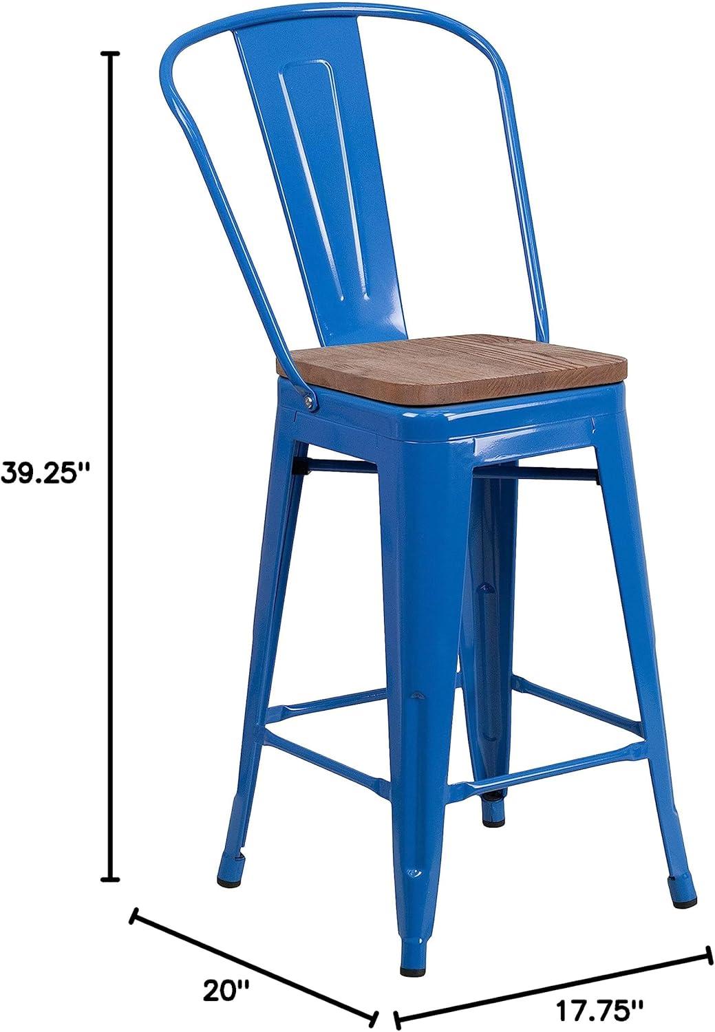image:imageFlash Furniture Lily 24 High Red Metal Counter Height Stool with Back and Wood Seat Pack of 1Blue