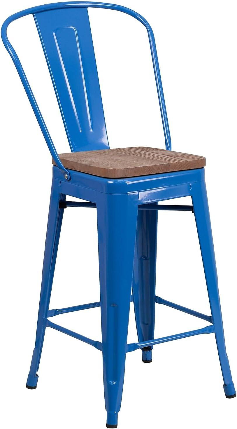 image:imageFlash Furniture Lily 24 High Red Metal Counter Height Stool with Back and Wood Seat Pack of 1Blue