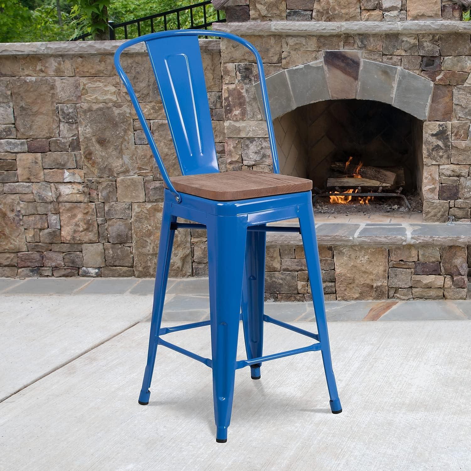image:imageFlash Furniture Lily 24 High Red Metal Counter Height Stool with Back and Wood Seat Pack of 1Blue