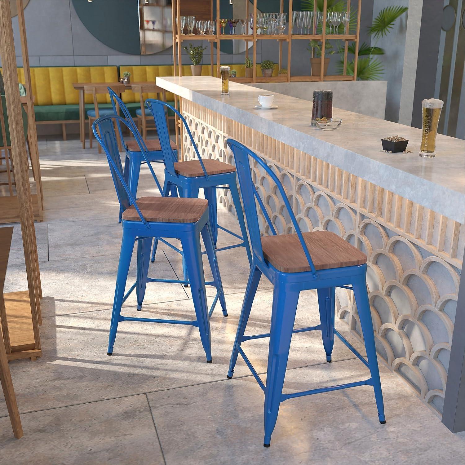 image:imageFlash Furniture Lily 24 High Red Metal Counter Height Stool with Back and Wood Seat Pack of 1Blue