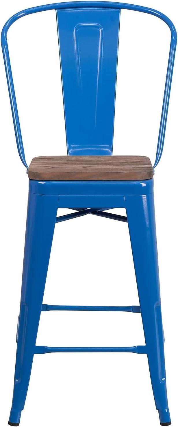 image:imageFlash Furniture Lily 24 High Red Metal Counter Height Stool with Back and Wood Seat Pack of 1Blue