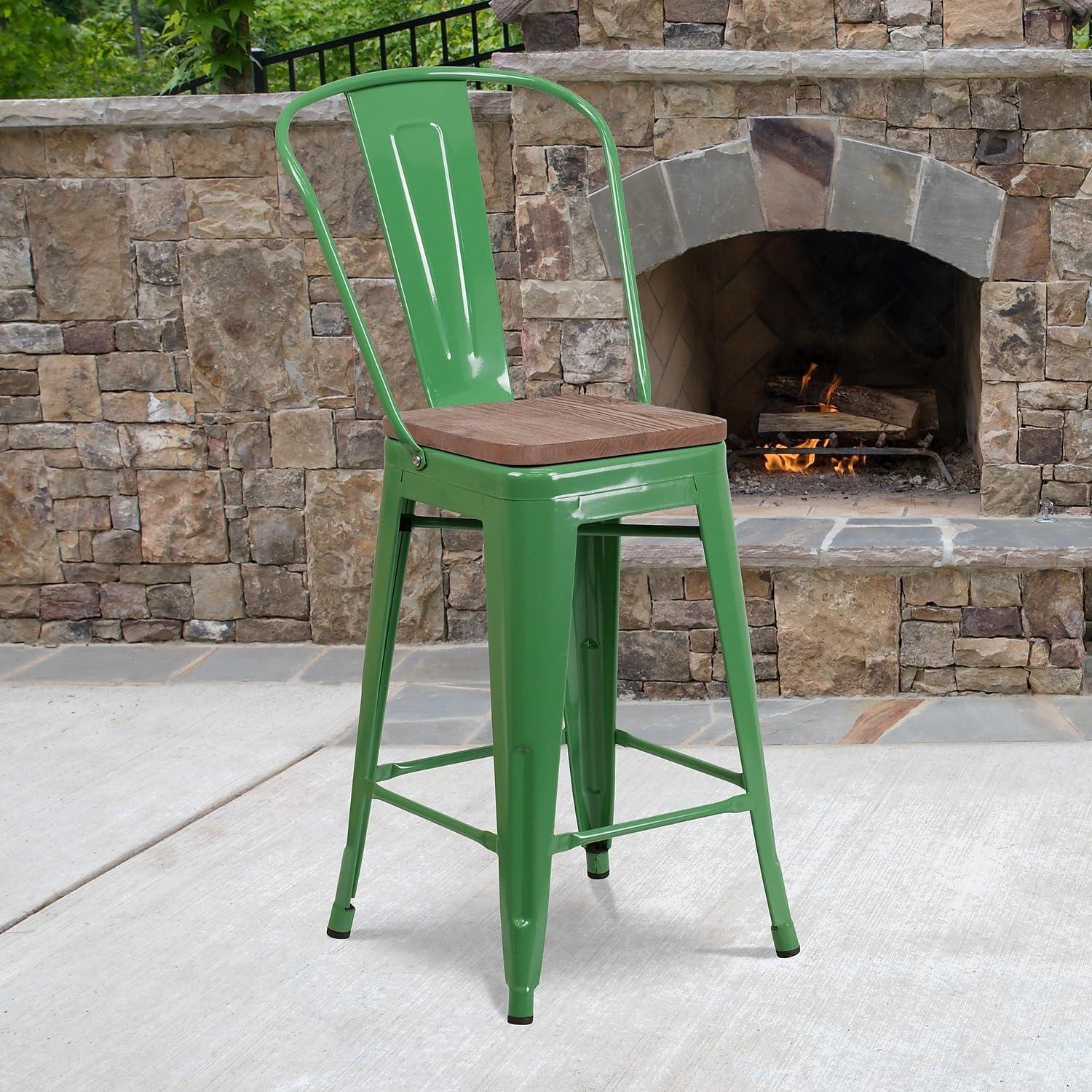 image:imageFlash Furniture Lily 24 High Red Metal Counter Height Stool with Back and Wood Seat Pack of 1Green
