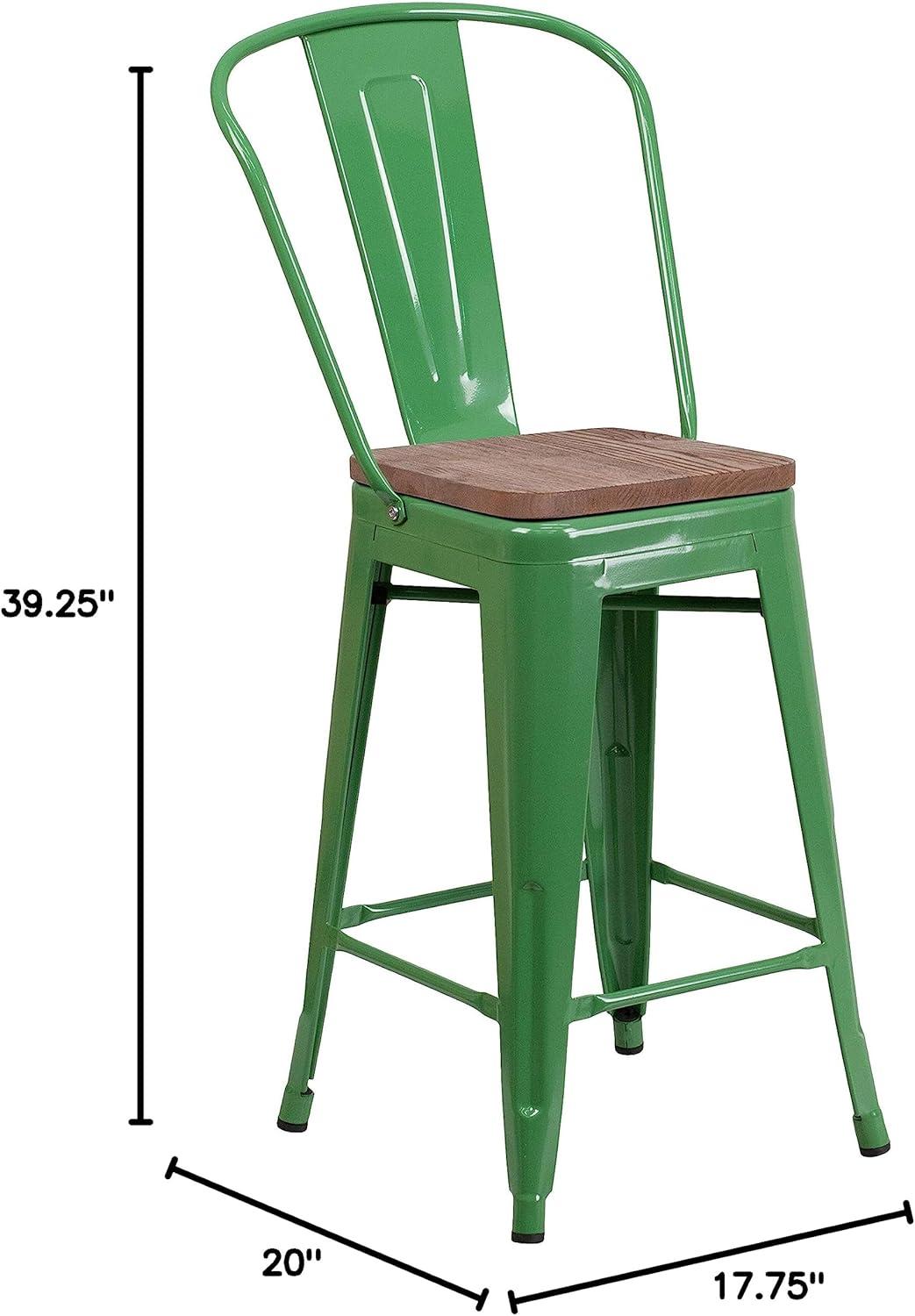 image:imageFlash Furniture Lily 24 High Red Metal Counter Height Stool with Back and Wood Seat Pack of 1Green