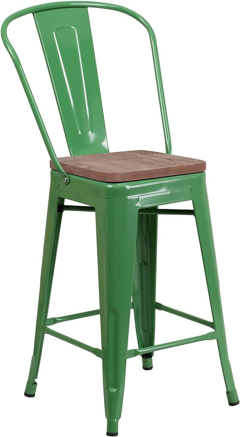 image:imageFlash Furniture Lily 24 High Red Metal Counter Height Stool with Back and Wood Seat Pack of 1Green