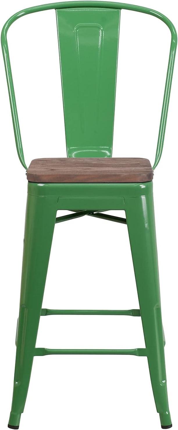image:imageFlash Furniture Lily 24 High Red Metal Counter Height Stool with Back and Wood Seat Pack of 1Green