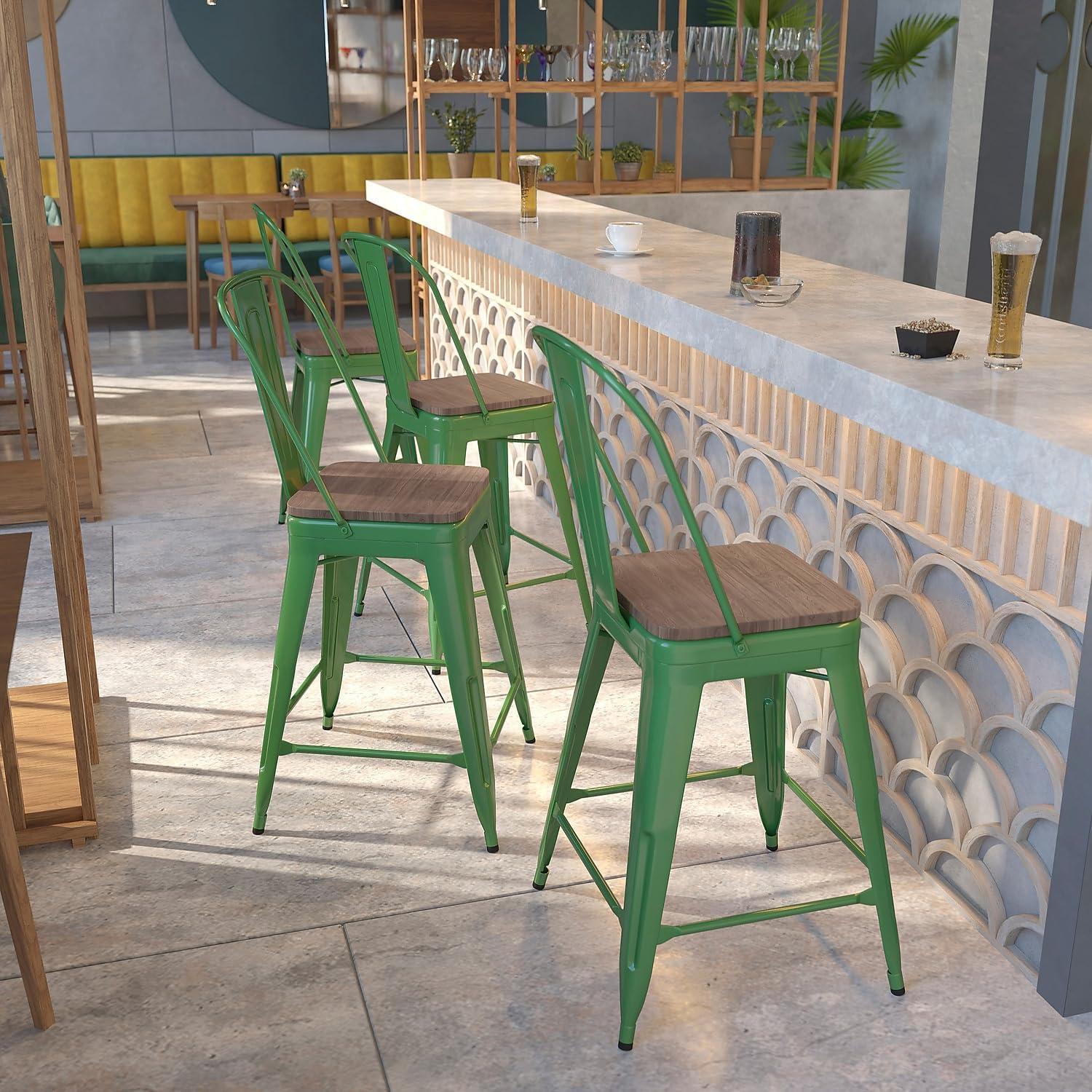 image:imageFlash Furniture Lily 24 High Red Metal Counter Height Stool with Back and Wood Seat Pack of 1Green