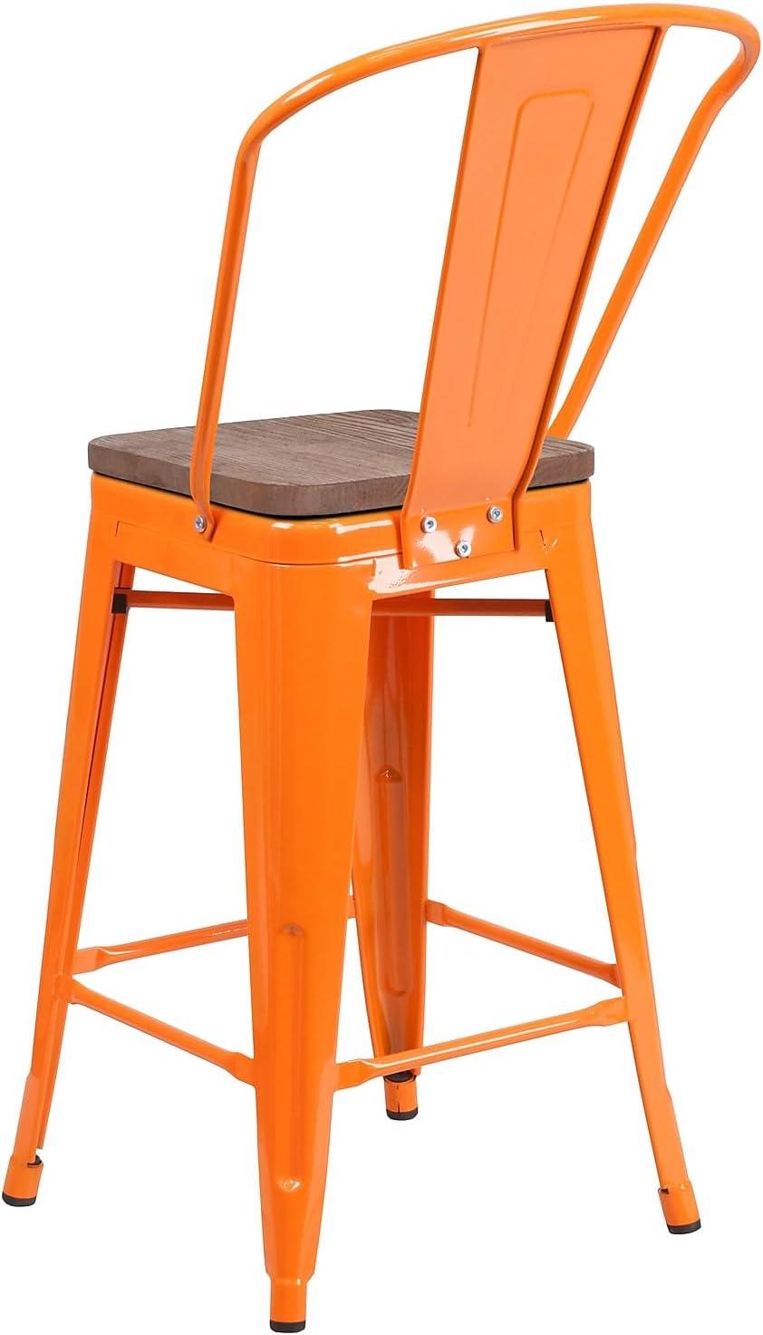image:imageFlash Furniture Lily 24 High Red Metal Counter Height Stool with Back and Wood Seat Pack of 1Orange