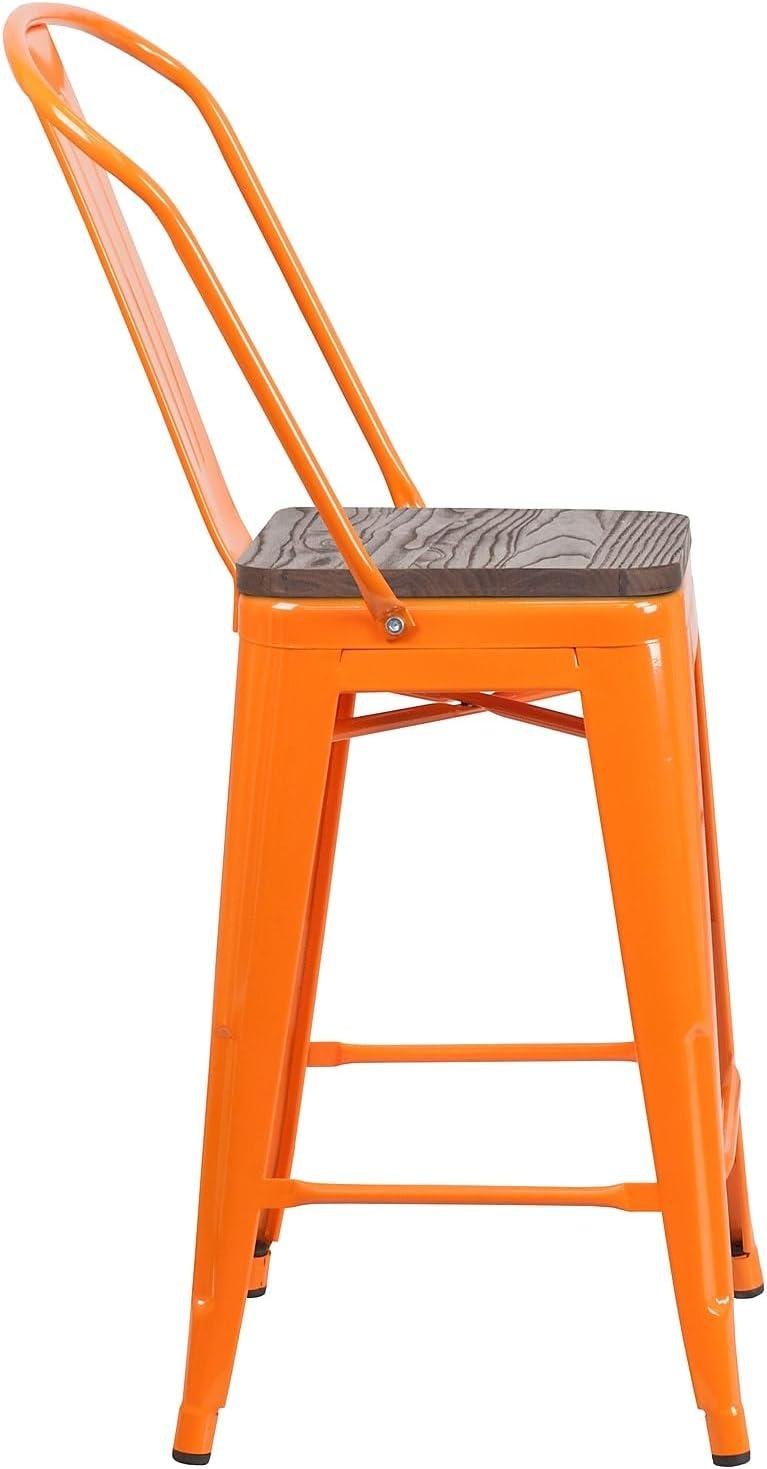 image:imageFlash Furniture Lily 24 High Red Metal Counter Height Stool with Back and Wood Seat Pack of 1Orange