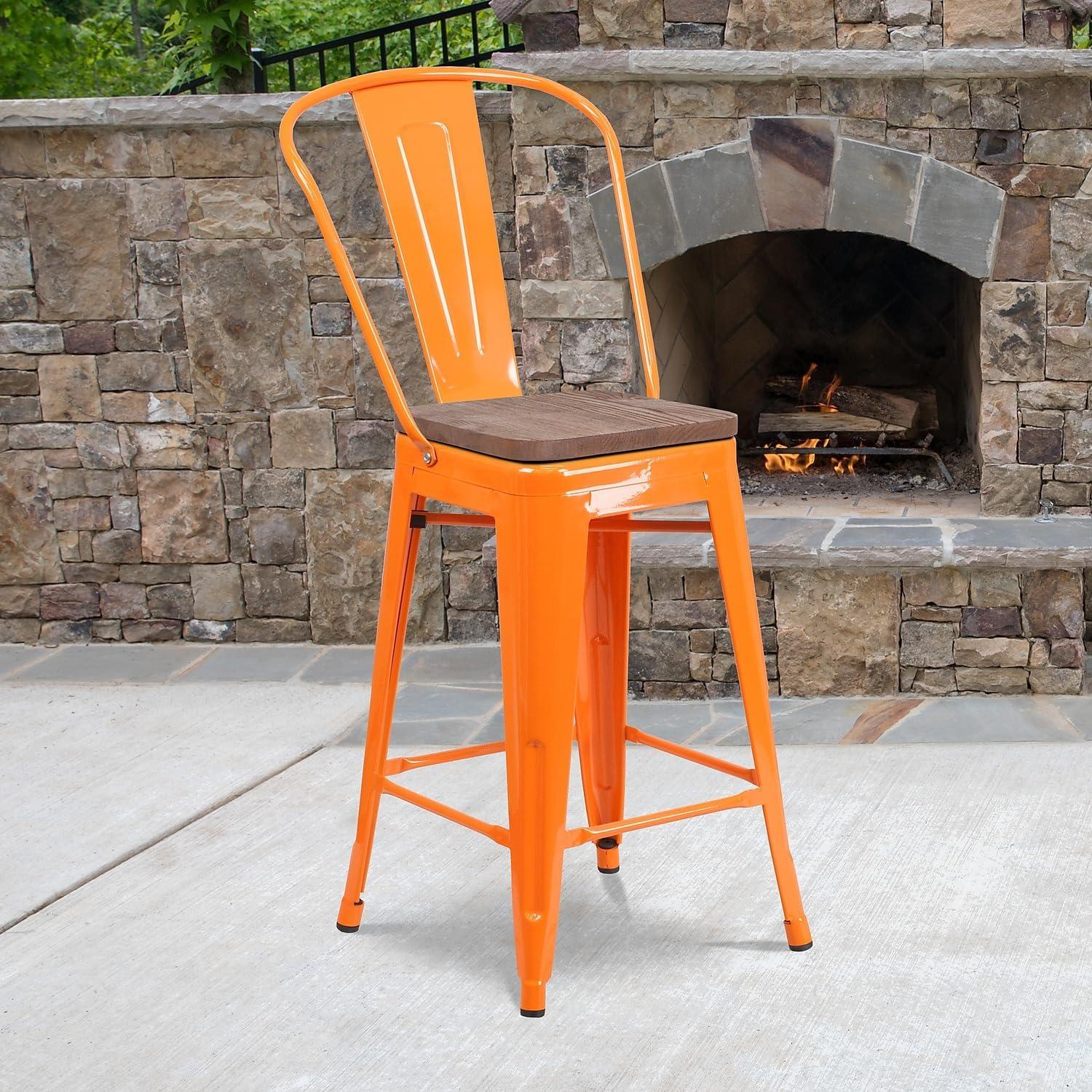 image:imageFlash Furniture Lily 24 High Red Metal Counter Height Stool with Back and Wood Seat Pack of 1Orange