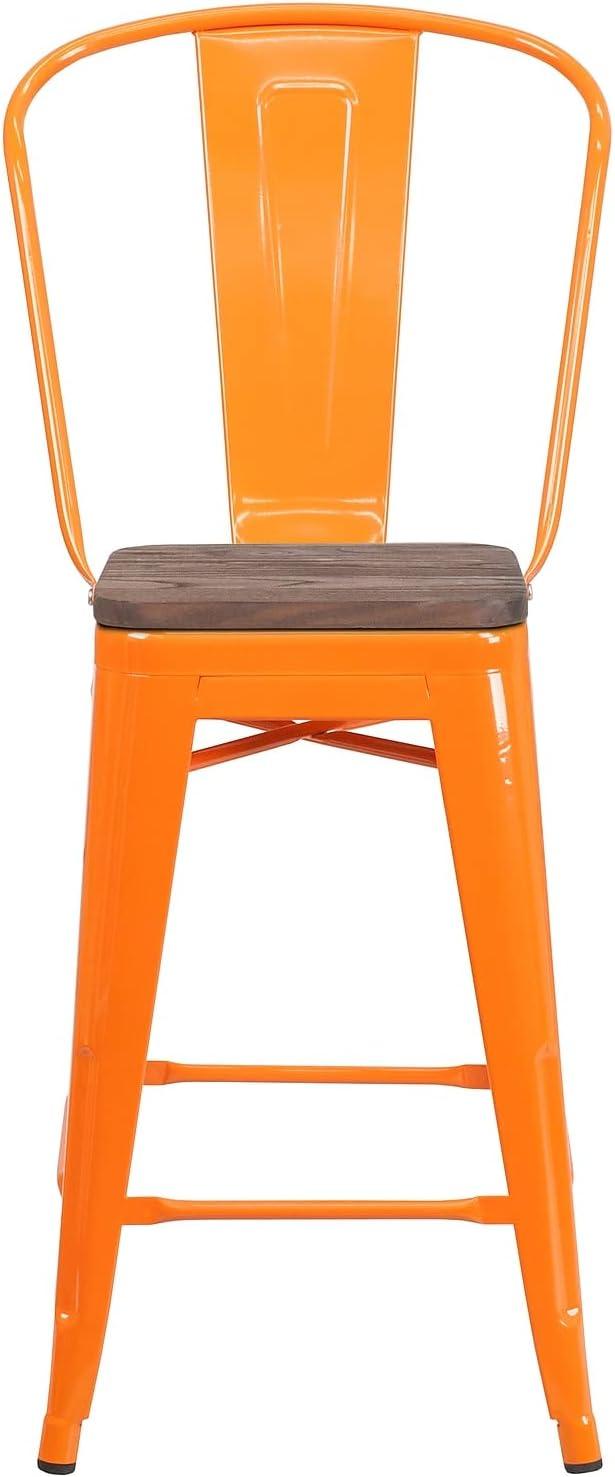 image:imageFlash Furniture Lily 24 High Red Metal Counter Height Stool with Back and Wood Seat Pack of 1Orange