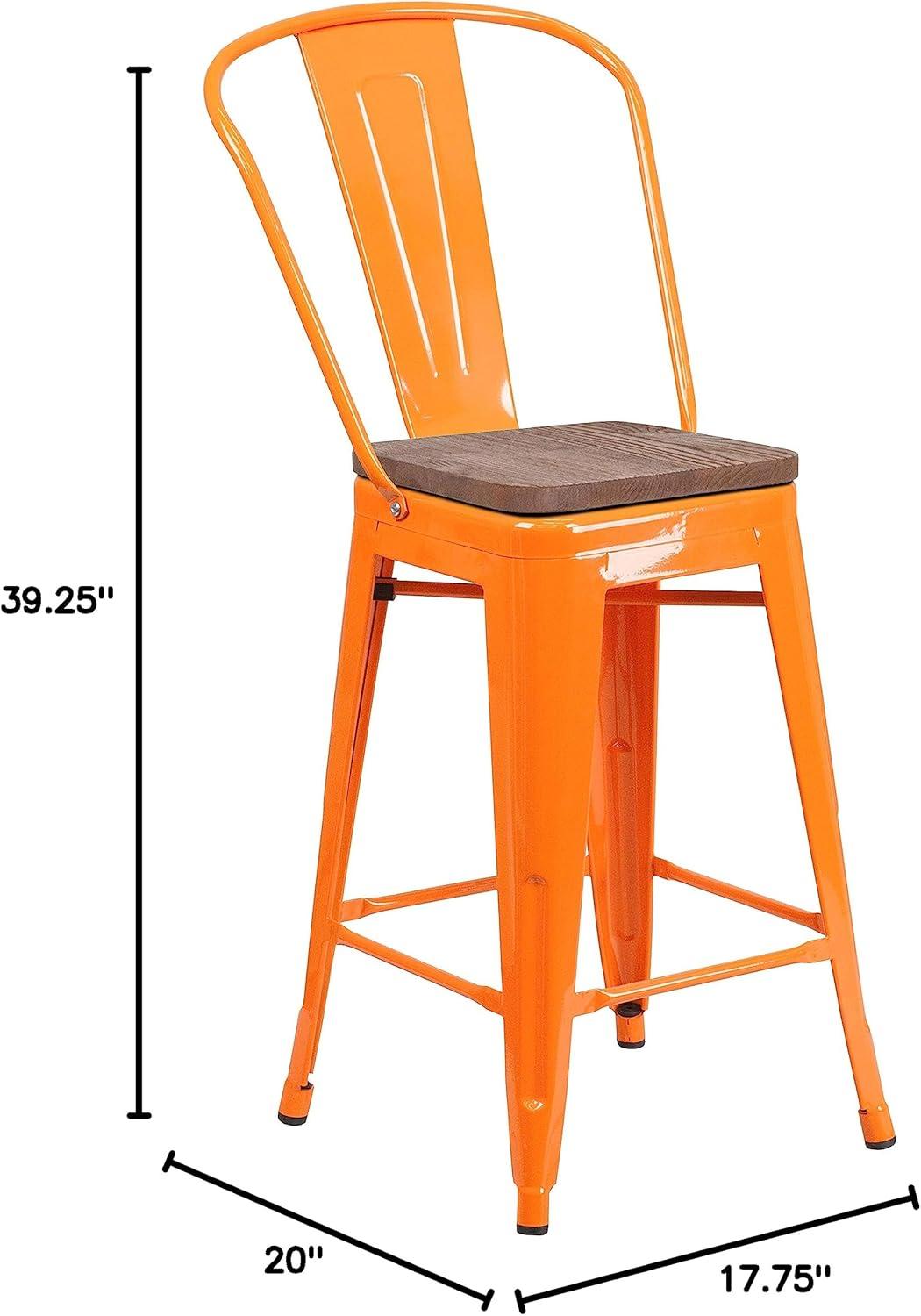 image:imageFlash Furniture Lily 24 High Red Metal Counter Height Stool with Back and Wood Seat Pack of 1Orange