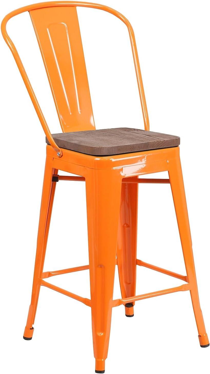 image:imageFlash Furniture Lily 24 High Red Metal Counter Height Stool with Back and Wood Seat Pack of 1Orange