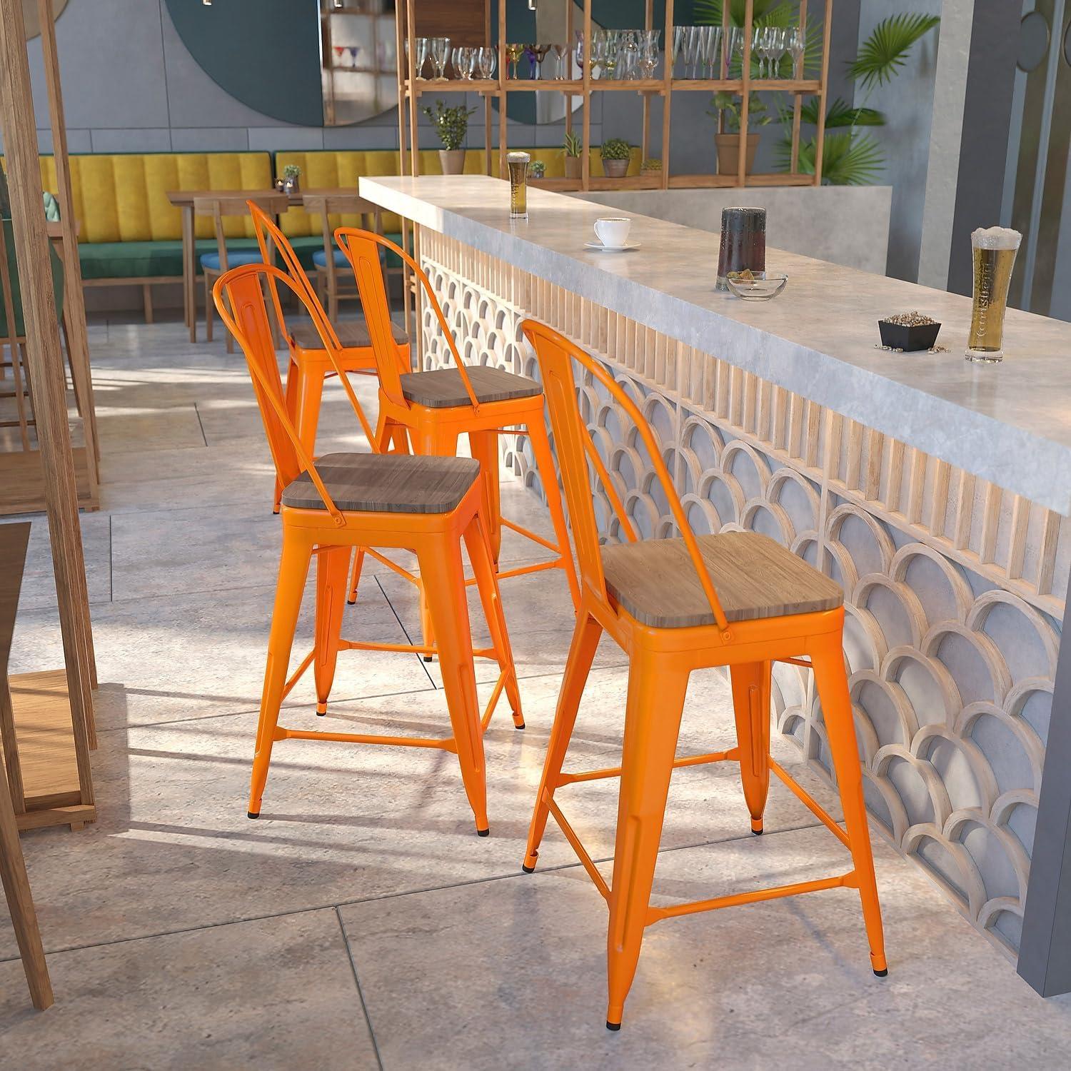 image:imageFlash Furniture Lily 24 High Red Metal Counter Height Stool with Back and Wood Seat Pack of 1Orange