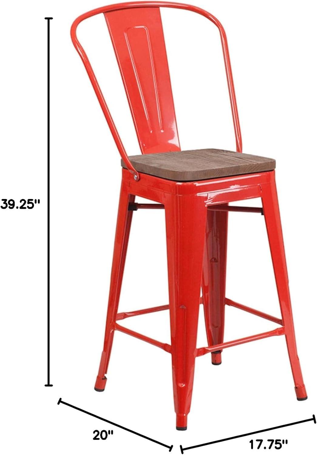 image:imageFlash Furniture Lily 24 High Red Metal Counter Height Stool with Back and Wood Seat Pack of 1Red