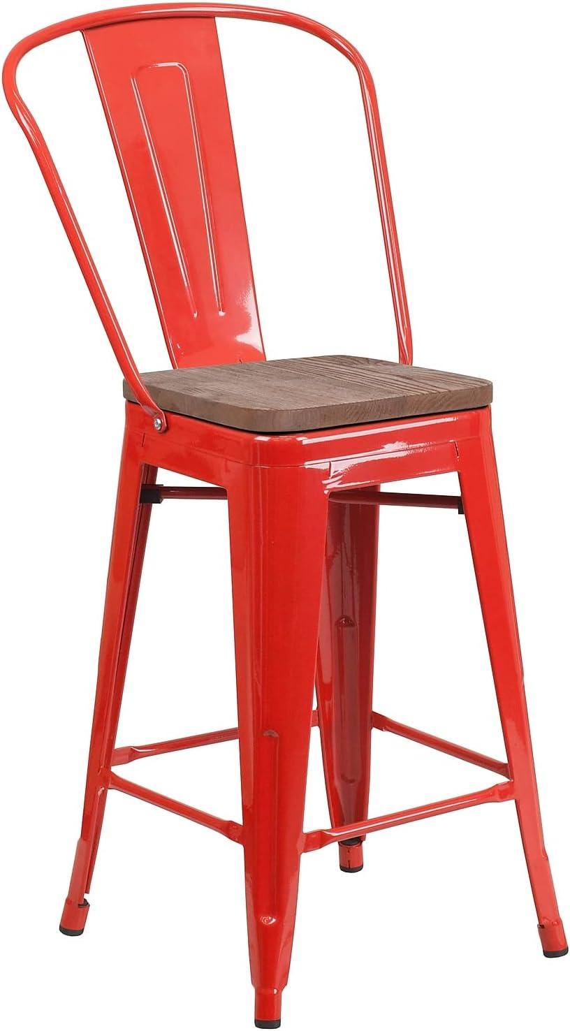 image:imageFlash Furniture Lily 24 High Red Metal Counter Height Stool with Back and Wood Seat Pack of 1Red