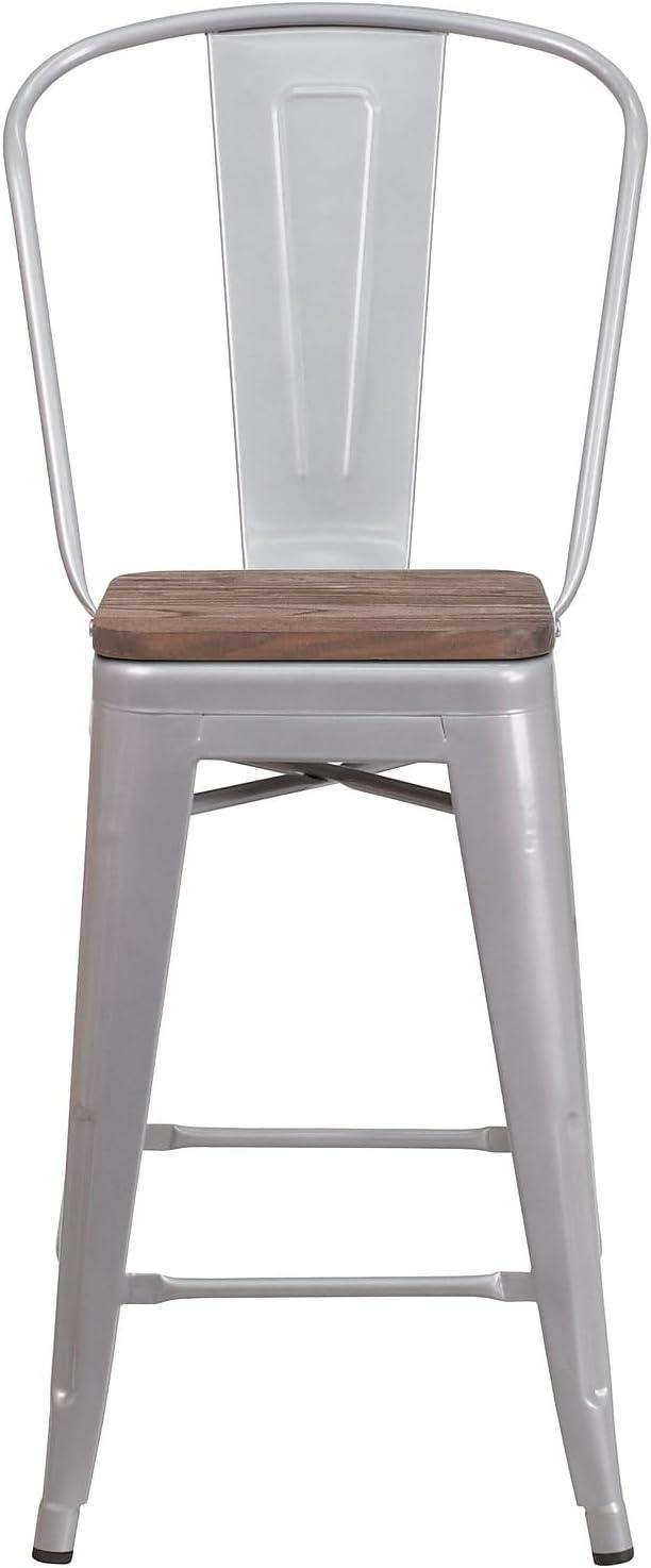 image:imageFlash Furniture Lily 24 High Red Metal Counter Height Stool with Back and Wood Seat Pack of 1Silver