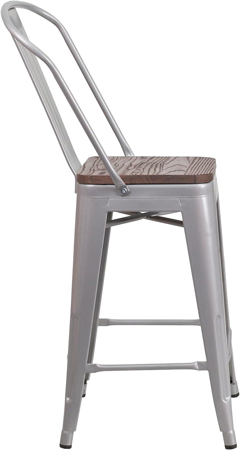 image:imageFlash Furniture Lily 24 High Red Metal Counter Height Stool with Back and Wood Seat Pack of 1Silver