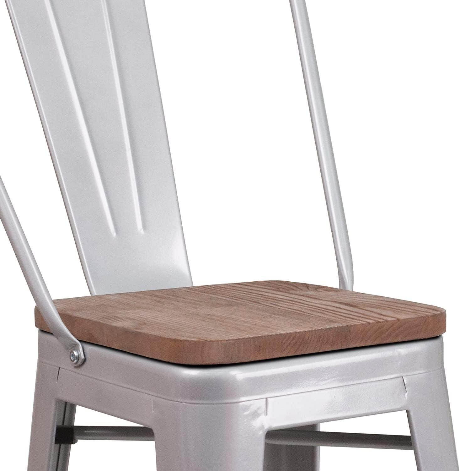 image:imageFlash Furniture Lily 24 High Red Metal Counter Height Stool with Back and Wood Seat Pack of 1Silver