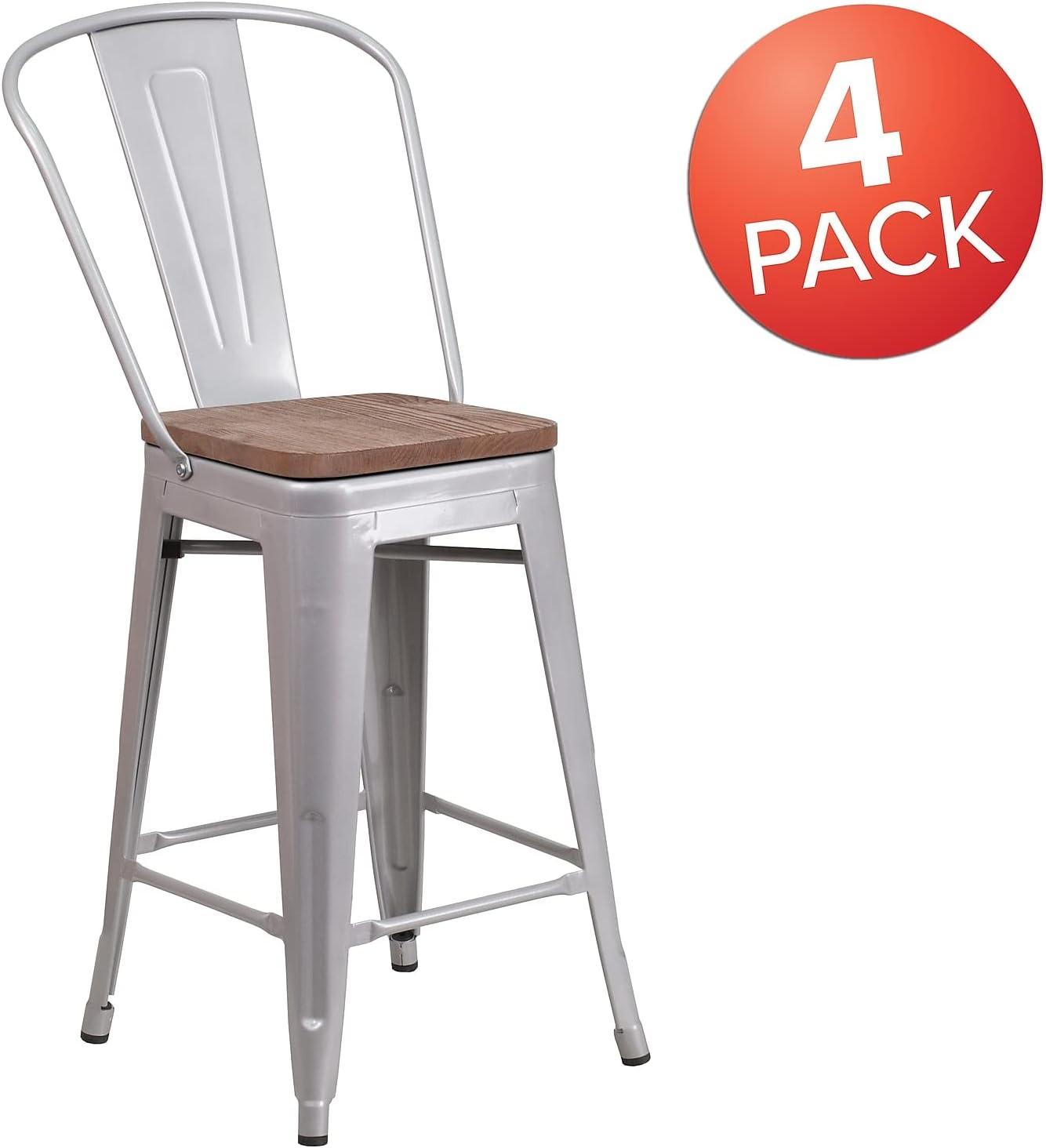 image:imageFlash Furniture Lily 24 High Red Metal Counter Height Stool with Back and Wood Seat Pack of 1Silver