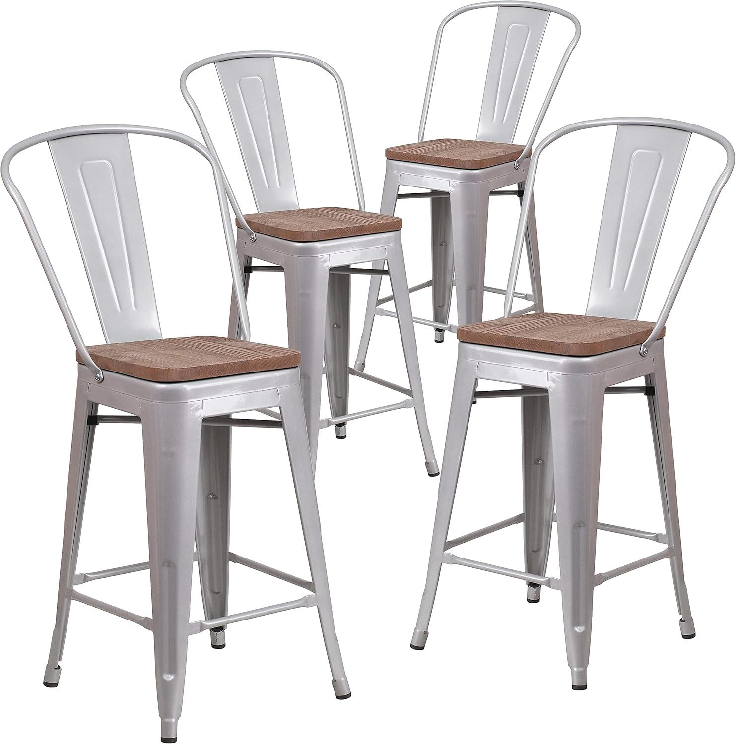 image:imageFlash Furniture Lily 24 High Red Metal Counter Height Stool with Back and Wood Seat Pack of 1Silver