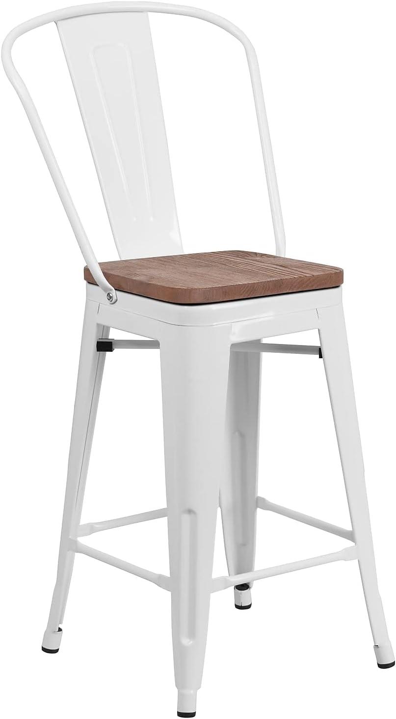 image:imageFlash Furniture Lily 24 High Red Metal Counter Height Stool with Back and Wood Seat Pack of 1White
