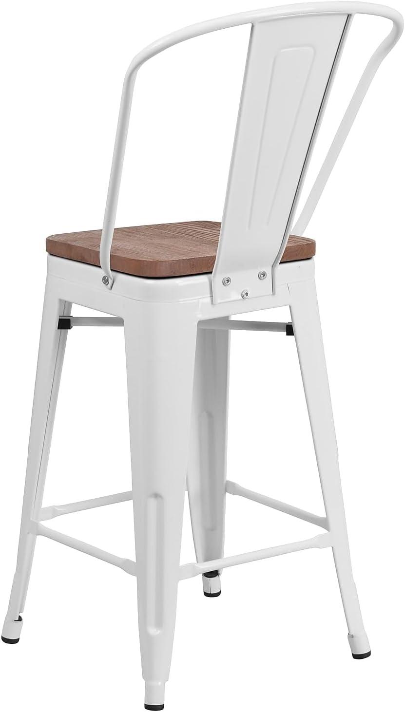 image:imageFlash Furniture Lily 24 High Red Metal Counter Height Stool with Back and Wood Seat Pack of 1White
