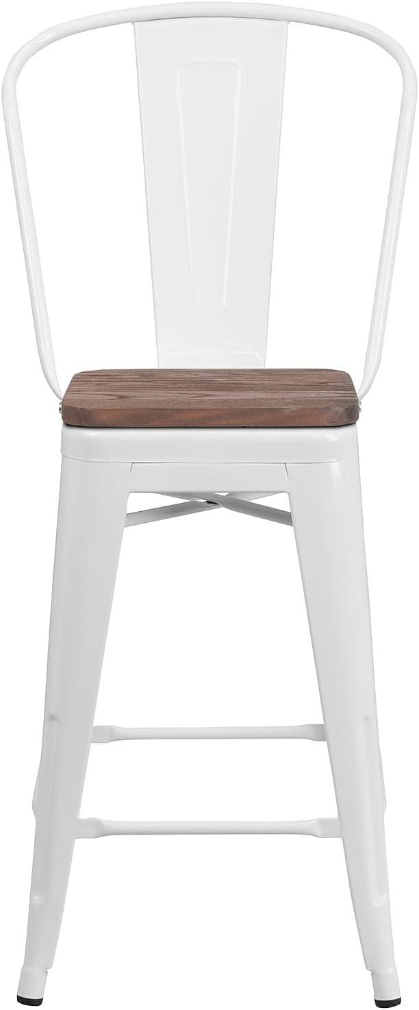 image:imageFlash Furniture Lily 24 High Red Metal Counter Height Stool with Back and Wood Seat Pack of 1White