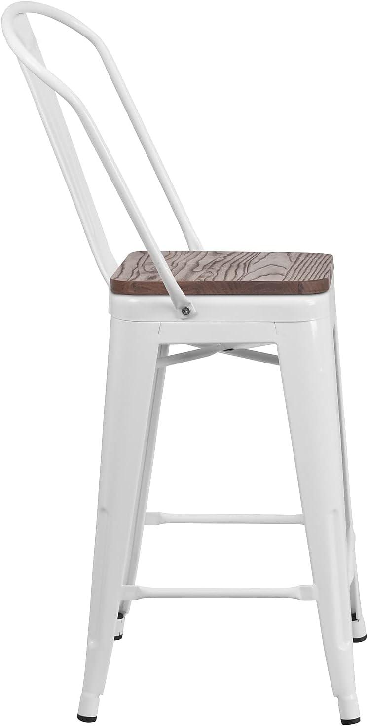 image:imageFlash Furniture Lily 24 High Red Metal Counter Height Stool with Back and Wood Seat Pack of 1White