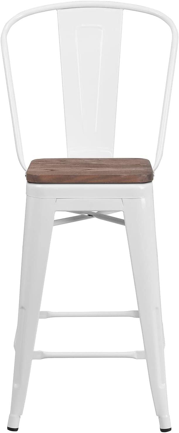image:imageFlash Furniture Lily 24 High Red Metal Counter Height Stool with Back and Wood Seat Pack of 1White