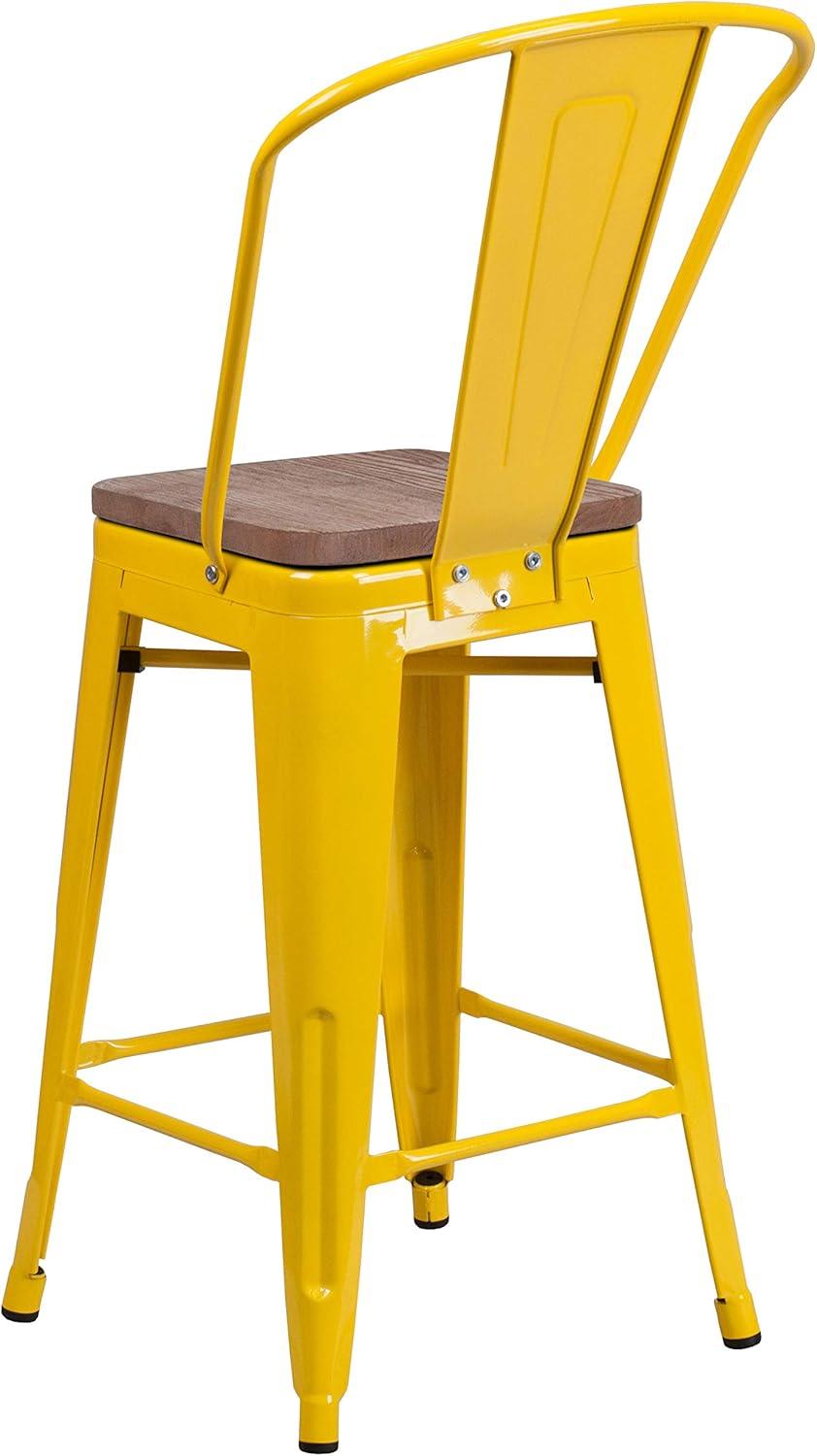 image:imageFlash Furniture Lily 24 High Red Metal Counter Height Stool with Back and Wood Seat Pack of 1Yellow