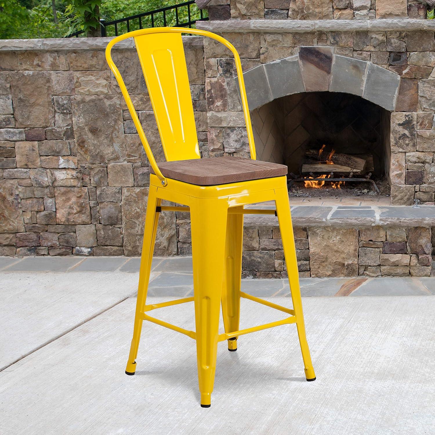 image:imageFlash Furniture Lily 24 High Red Metal Counter Height Stool with Back and Wood Seat Pack of 1Yellow