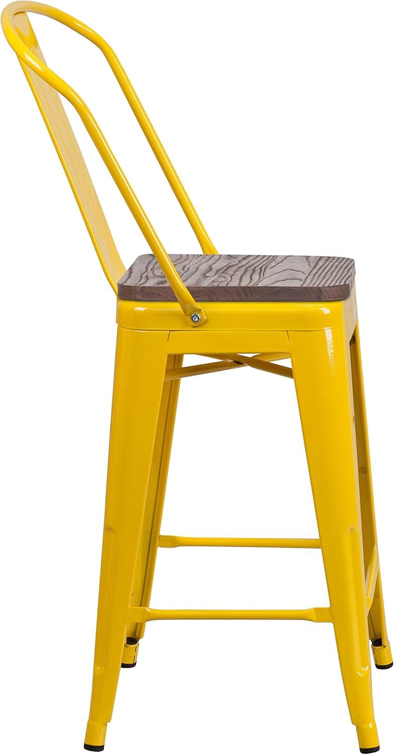 image:imageFlash Furniture Lily 24 High Red Metal Counter Height Stool with Back and Wood Seat Pack of 1Yellow
