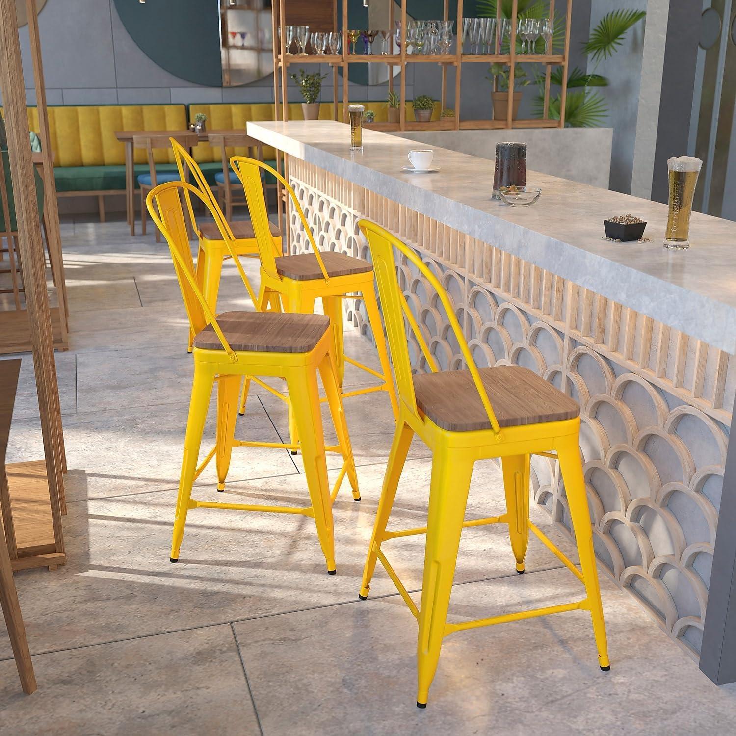 image:imageFlash Furniture Lily 24 High Red Metal Counter Height Stool with Back and Wood Seat Pack of 1Yellow