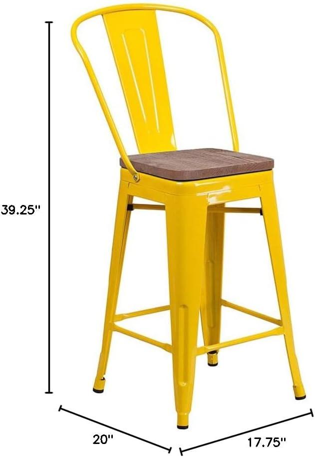 image:imageFlash Furniture Lily 24 High Red Metal Counter Height Stool with Back and Wood Seat Pack of 1Yellow